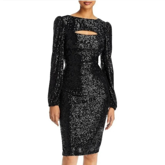 AQUA Black Sequin Knee Length  Cocktail Dress Size 4 - Picture 1 of 10